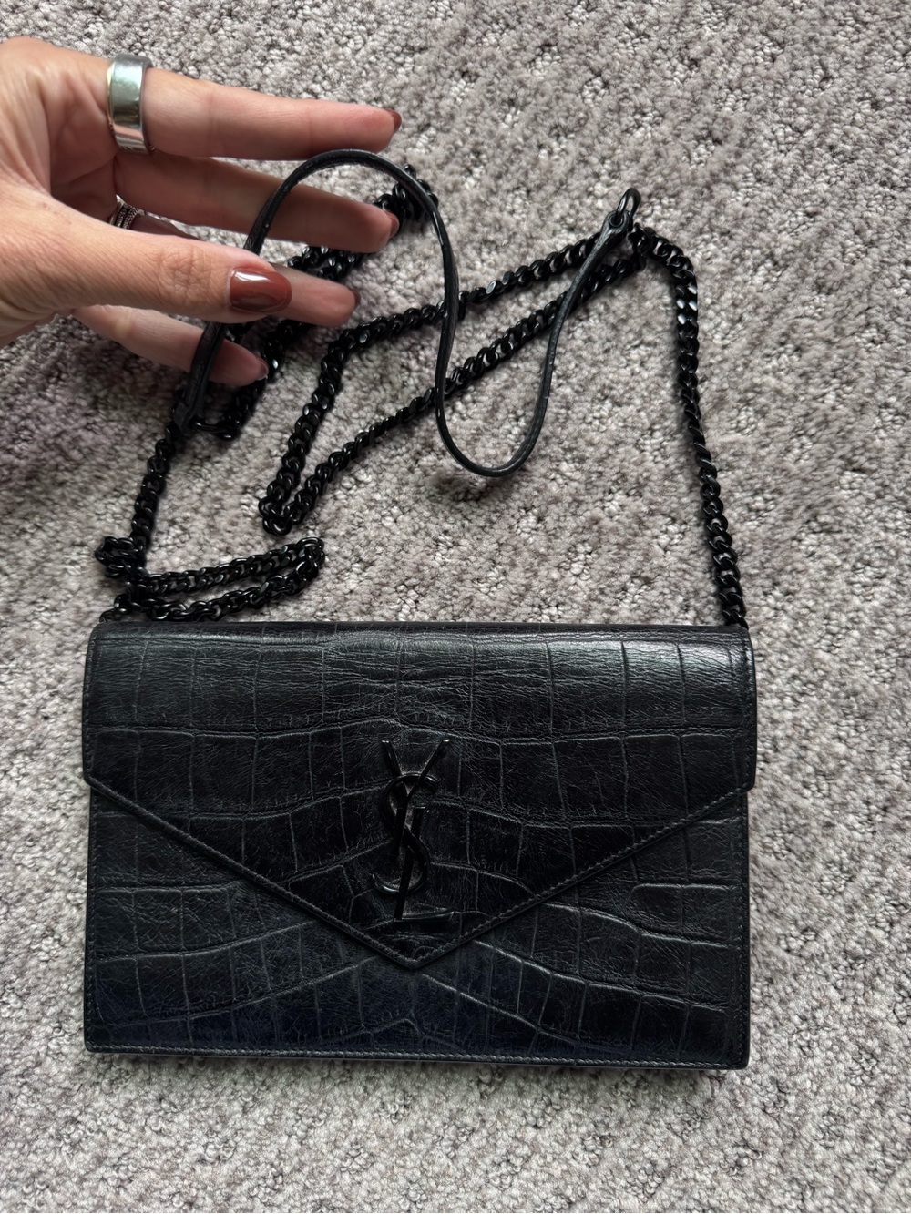 Yves Saint Laurent Black Croc-Embossed Leather Crossbody Bag - Picture 9 of 9